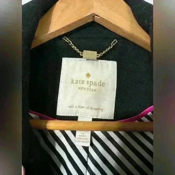 Kate Spade Black Wool Blend Peplum Pea Coat Jacket - Picture 7 of 11